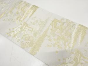 アンティーク　御所車・草花模様織り出し袋帯（材料）